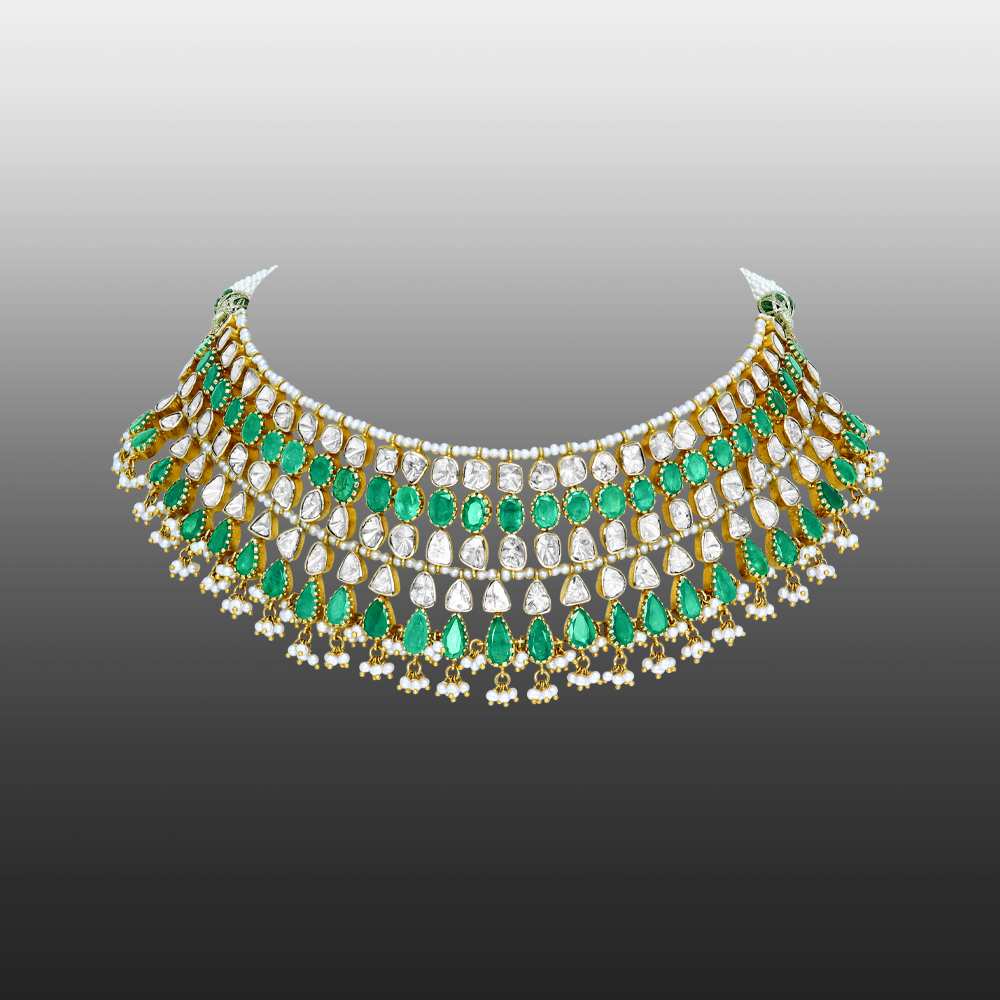 Polki and Emerald Necklace with Open Setting